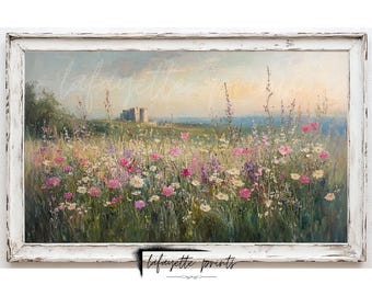 Printable Wildflower Field Landscape Painting | Pink Farmhouse Print | Moody Wall Art | Spring Art Digital Download | lafayette prints