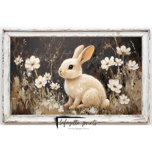 Spring Bunny Rabbit in Wildflower Field Printable | Pink Farmhouse Painting | Easter Decor | Spring Art Digital Download | lafayette prints