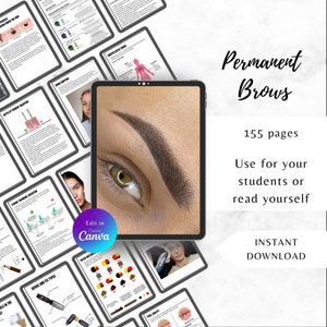 PMU-trainingshandleiding Brows, complete gids, microblading, microshading, ombre, poederbrows, canva bewerken, hybride, mesje en schaduw stap voor stap