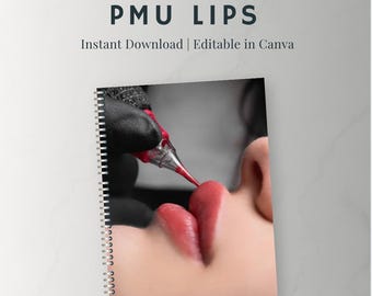Manual de entrenamiento de rubor labial, Guía de entrenamiento de rubor labial, Curso de micropigmentación labial, Labios PMU, Delineado de labios con tatuaje, Acuarela, Editar en Canva