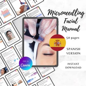Microneedling Facial Spanish Training Manual | 50-Page Editable Guide for Estheticians | Skin Needling Course PDF | Canva Template needling