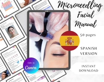 Microneedling Facial Spanish Training Manual | 50-Page Editable Guide for Estheticians | Skin Needling Course PDF