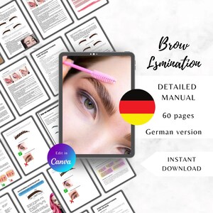 German Eyebrow Lamination Training Manual and Certificate, Brow Lamination, Brow Waxing, Brow Tinting Course, Editable in Canva, Deutsch
