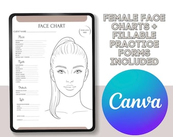 Female Face Chart Templates | Diverse Makeup Artist Forms (Canva Editable)