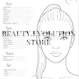 Makeup Face Chart Template for Artists | Editable Client Makeup Chart | Printable Face Chart PDF | Makeup Practice Sheet Canva