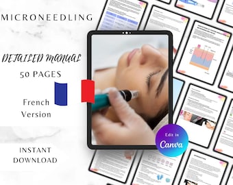 French Microneedling Facial Training Manual | 50-Page Editable Guide for Estheticians | Skin Needling Course PDF | Canva Template needling