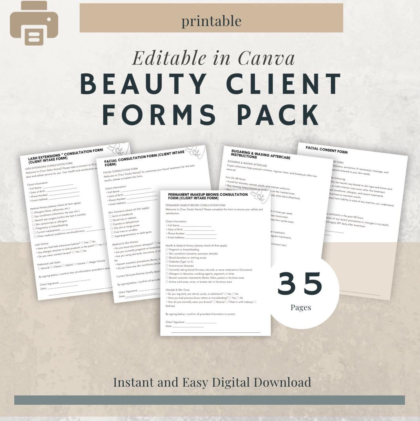 Beauty Client Forms Pack | Lash, Brow, PMU, Skin (canva Templates ...