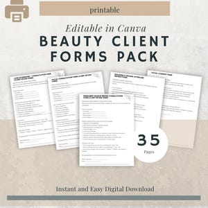 Paquete de formularios para clientes de belleza: pestañas, cejas, PMU y piel (plantillas de Canva) (descarga digital)