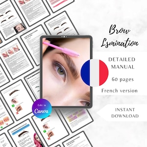 French Eyebrow Lamination Training Manual, Brow Lamination, Brow Waxing, Brow Tinting Course, Editable in Canva, French