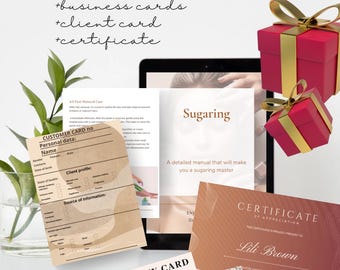Guía del curso de depilación con azúcar, tarjeta de cliente y fidelización editable (PDF de Canva)