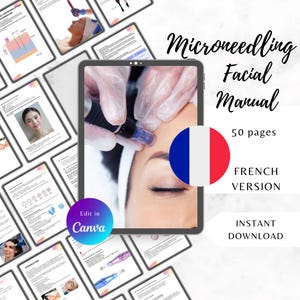 French Microneedling Facial Training Manual | 50-Page Editable Guide for Estheticians | Skin Needling Course PDF | Canva Template needling