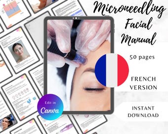 French Microneedling Facial Training Manual | Editable Guide for Estheticians | Skin Needling Course | Canva Template