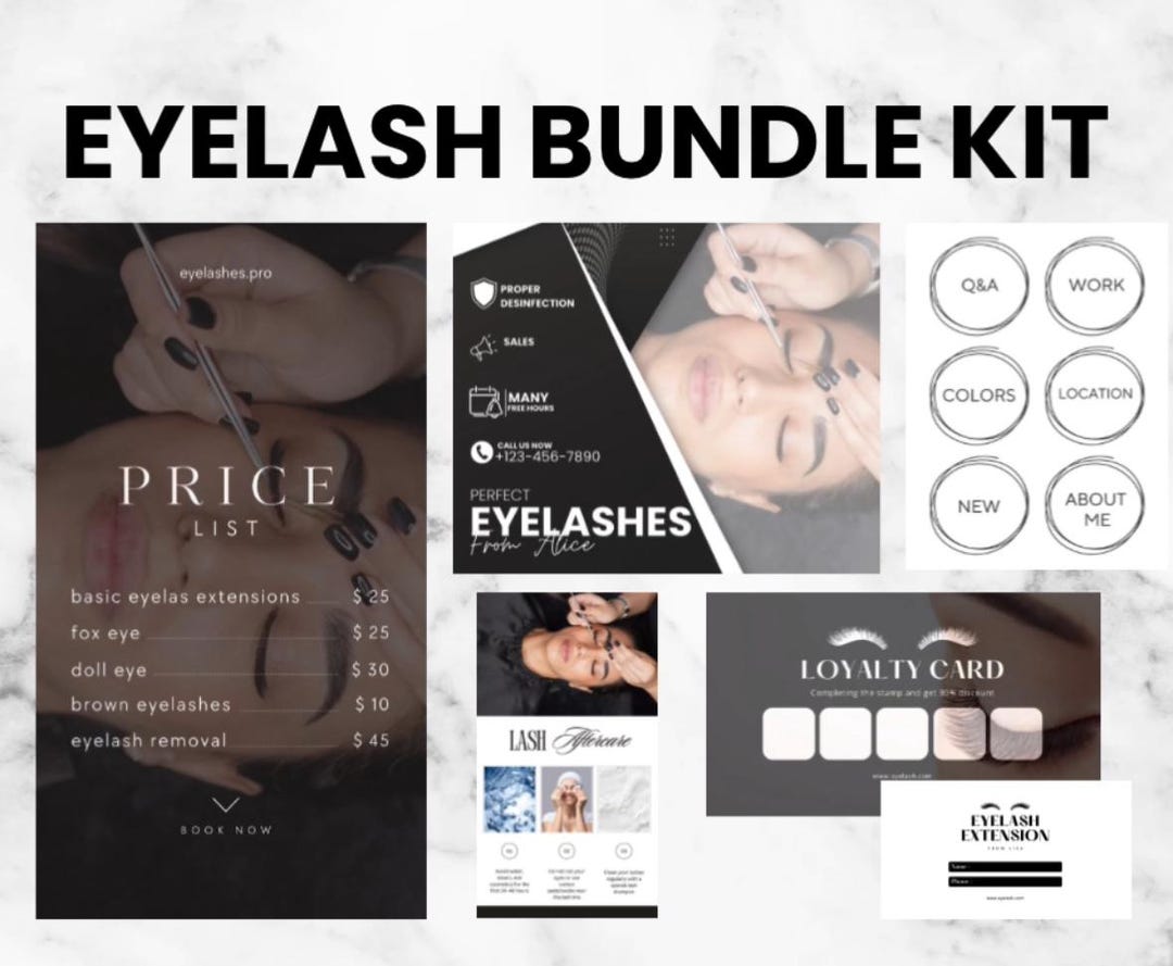 Eyelash Extension Canva Template Bundle | Lash Tech Price List, Loyalty ...