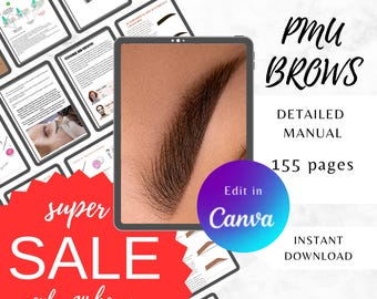 Permanent Brows Training Manual, PMU Complete Guide, Ombre, Powder Brows, Edit Canva, Microblading, PMU course