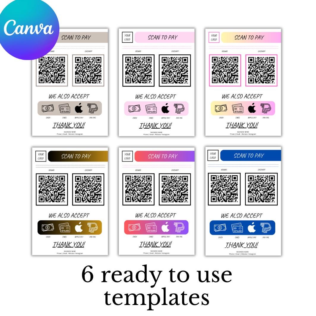 Free R Code Templates QR Code Payment Sign Templates | Scan to Pay | Editable Canva Templates ...