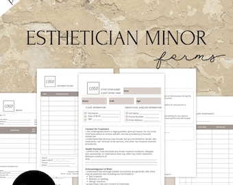 Esthetician Minor Consent Forms Bundle Editable Canva | Client Intake Form, Treatment Record, Invoice, Appointment Sheet Beauty Templates