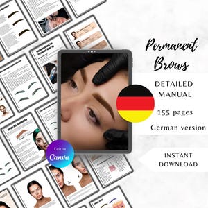 German PMU Brows Training Manual, Complete Guide, Microshading, Ombre, Powder Brows, Canva, Handbuch für Permanent Make-up Augenbrauen