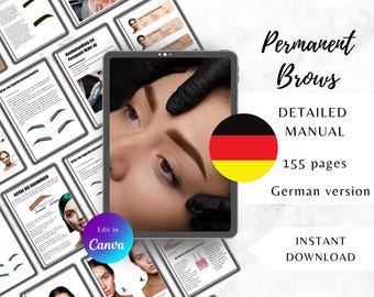 German PMU Brows Training Manual, Microshading, Ombre, Powder Brows (Canva Editable)