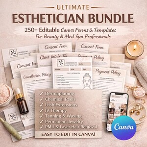 Esthetician Client Intake Forms Bundle | Editable Canva Templates (Digital Download)