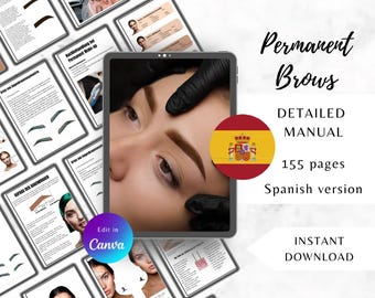 Spanish PMU Brows Training Manual, Complete Guide, Microblading, Microshading, Ombre, Powder Brows, Edit Canva, Hybrid, Step by Step