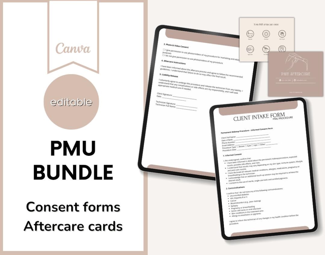 Client Pmu PMU Consent Forms, Permanent Treatment Templates Bundle, Editable PMU ...