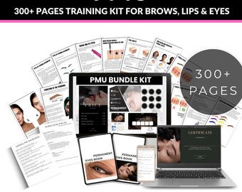 Paquete de capacitación PMU para cejas, labios y ojos / Kit editable de más de 300 páginas / Formularios de consentimiento, certificados, lista de precios, exámenes y delineador de ojos PMU