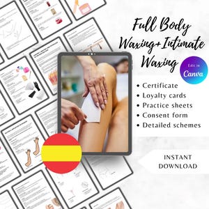 Spanish Waxing Manual | Body and Intimate Waxing Guidebook Esthetician Training Course for Beginners and professionals PDF, Editable Bundle