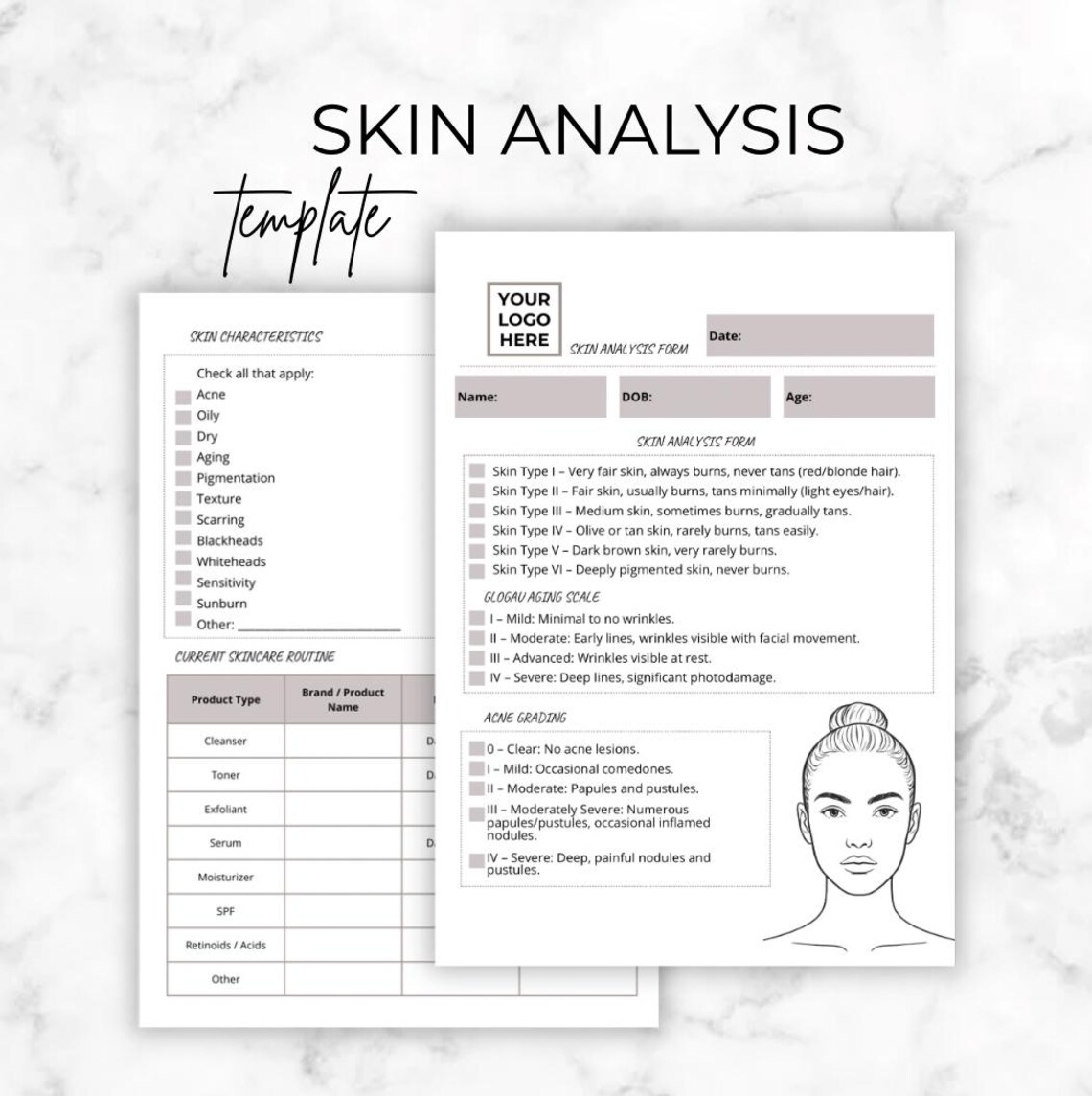 Skin Analysis Table Editable Skin Analysis Form With Face Chart (canva Template) - Etsy