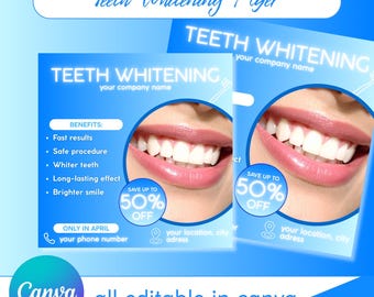 Teeth Whitening Flyer Template, Dental Marketing, Editable in Canva (Digital Download)