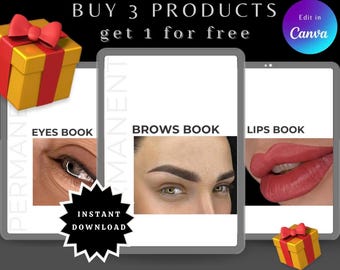 Manuales de maquillaje permanente para cejas, ojos y labios / Cejas en polvo, híbridos y delineado / Guías paso a paso para maquillaje permanente / Certificado de edición de Canva