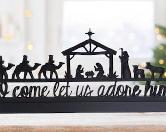 Nativity Scene Christmas Sign: Christian Holiday Mantel Decor