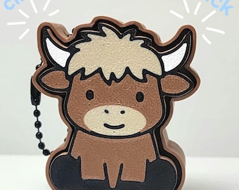 Highland Cow Clicker Keychain – Cute Stress Relief Fidget Toy