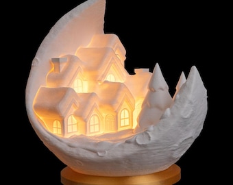 Village on the Moon - Table Lamp | Christmas Decor | Tealight | 3D Printed