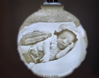 Personalized Photo Lithophane Christmas Ornament with LED