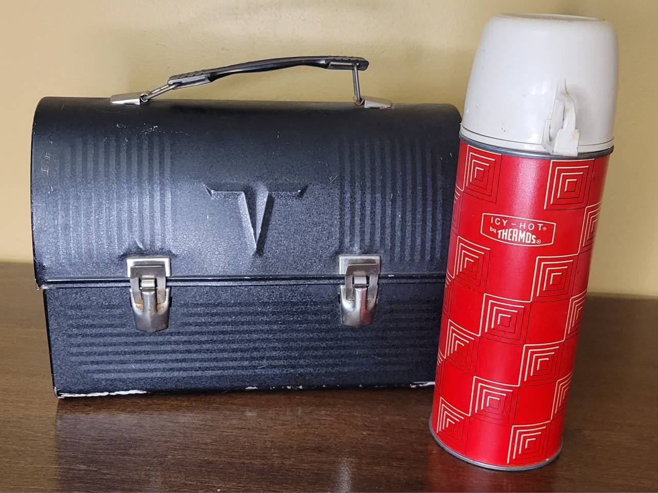 Vintage Lunch Box & Thermos, Icy Hot Thermos, Metal Lunchbox
