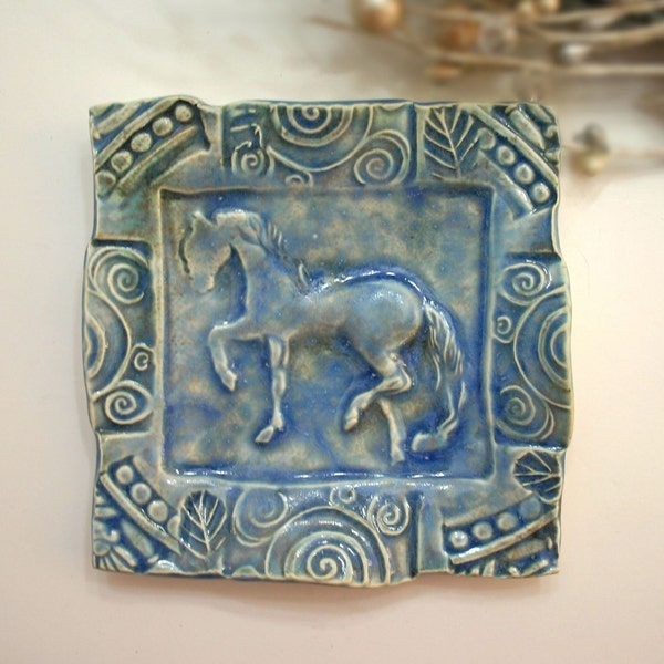 Horse Textured Trinket Dish Blue Handmade
