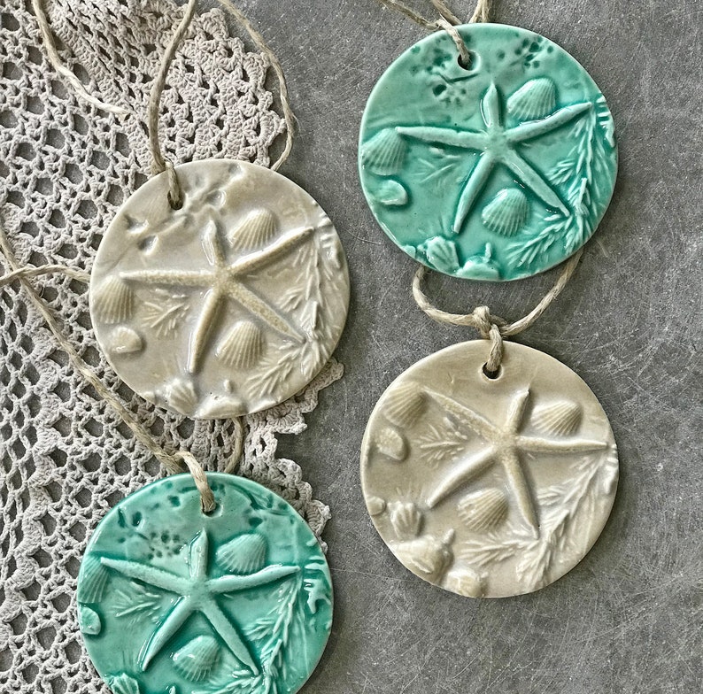 Aqua Starfish Ornament Sea star Christmas Tree Pottery Ornament Home Decor Free Shipping