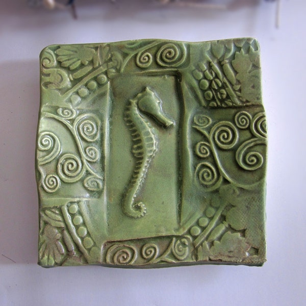 Seahorse Soap Dish Green Handmade Pottery