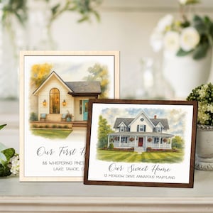 Personalized Home Portrait Wooden Sign, House Painting, Housewarming Gift, Our First Home Wooden Sign, Home Sweet Home, House Portrait SB04