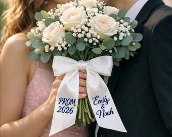 Embroidered Prom Couple Bouquet Sash, Class of 2026 Graduation Ribbon,Personalized Name Monogram, Custom Couple Decoration,Prom Gift for Her
