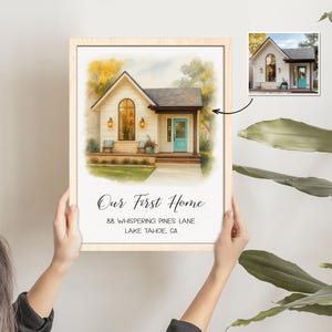 Personalized Home Portrait Wooden Sign, House Painting, Housewarming Gift, Our First Home Wooden Sign, Home Sweet Home, House Portrait SB04