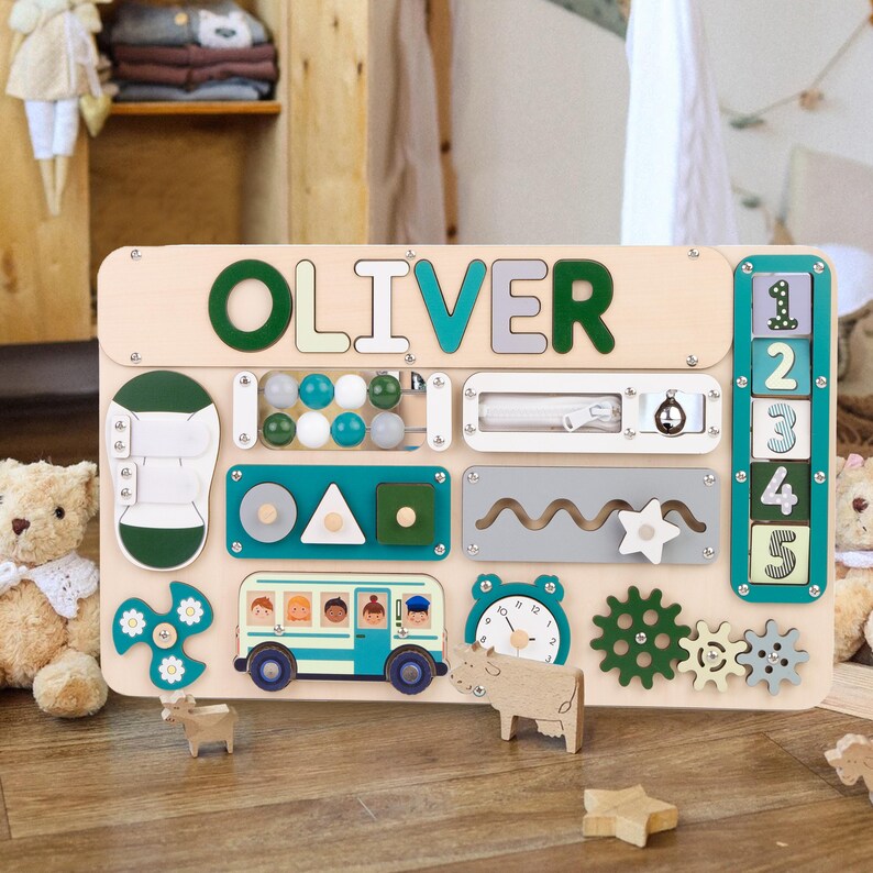 Wooden Busy Board Puzzle, Personalized Name Puzzle Toy Baby Girl Gift