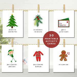 Tarjetas de cuenta regresiva para actividades navideñas / 30 impresiones divertidas para niños para Navidad / Calendario de adviento de diciembre imprimible / Decoración del hogar familiar Descarga instantánea