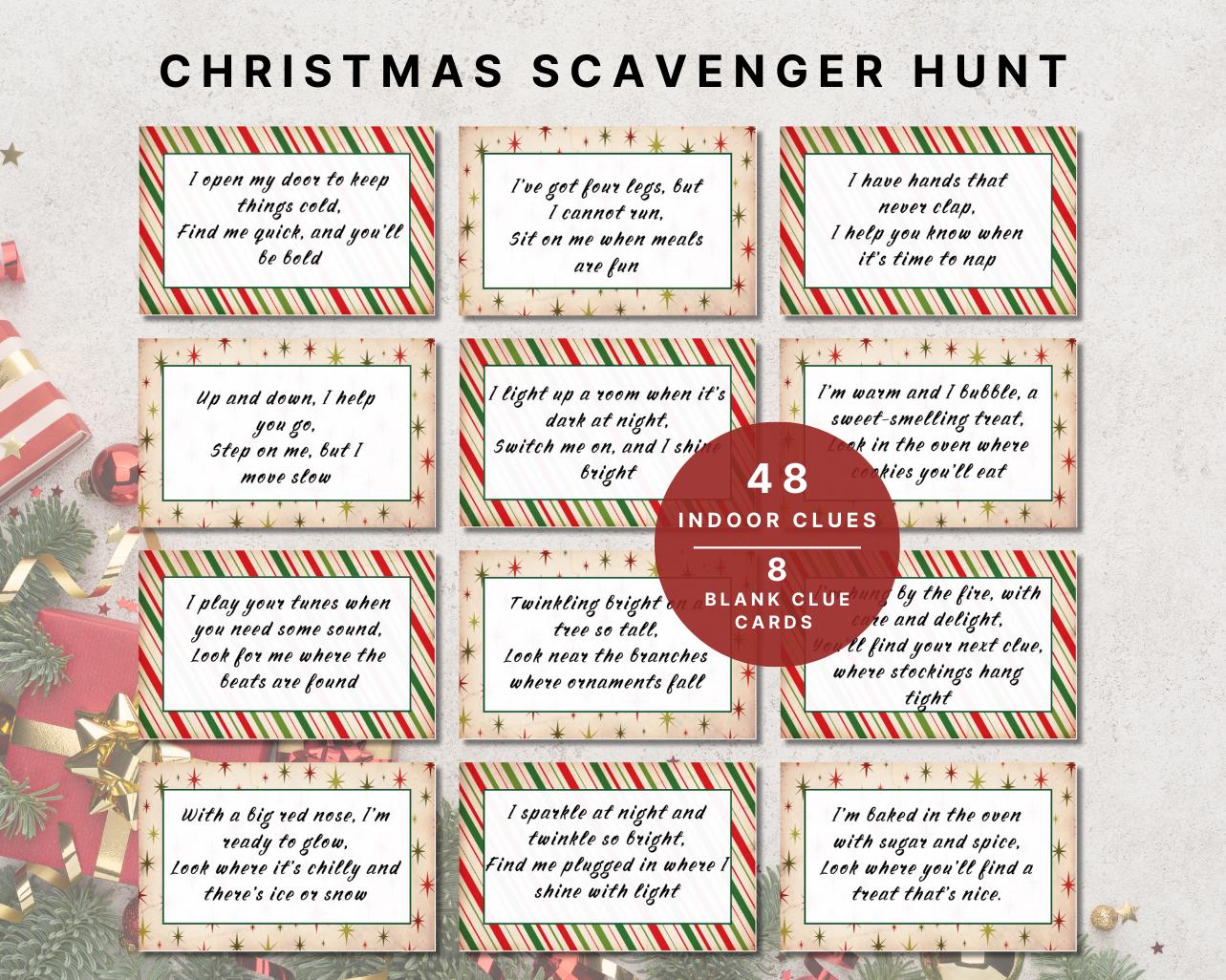 Christmas Scavenger Hunt Cards | Fun Treasure Indoor Clues | Riddle ...