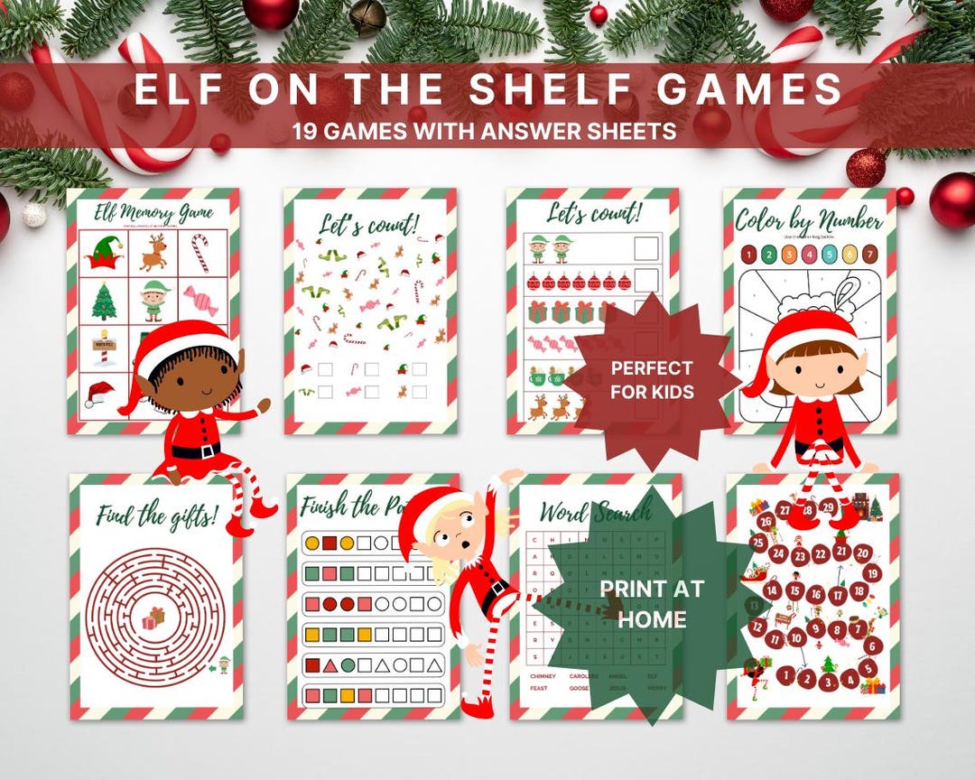 Elf on the Shelf Game Kit With Printable Tic tac toe Games for