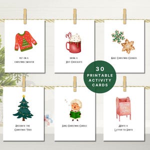 Tarjetas de cuenta regresiva para actividades navideñas / 30 impresiones divertidas para niños para Navidad / Calendario de adviento de diciembre imprimible / Decoración del hogar familiar Descarga instantánea