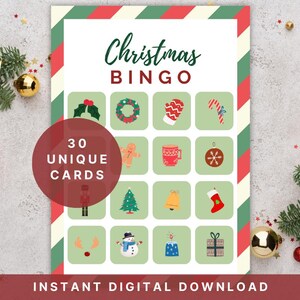 Christmas Bingo Printable Cards for Party Nights - Christmas Party Bingo for Family Reunion Games, Fun for Adults & Kids
