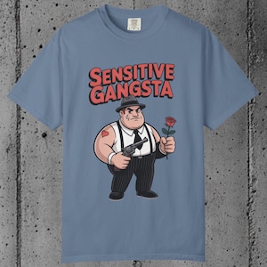Sensitive Gangsta Mafia Funny Shirt Valentine Rose Cartoon Tee for Couples and Streetwear Lovers