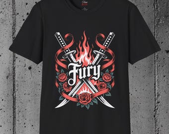 Koszulka Fury Katana: Japoński miecz i wzór róży – Sztuki walki, anime