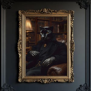 Elegant Black Panther Portrait Poster – Sophisticated Jungle Cat Art for Lounge, Office or Library Wall Decor